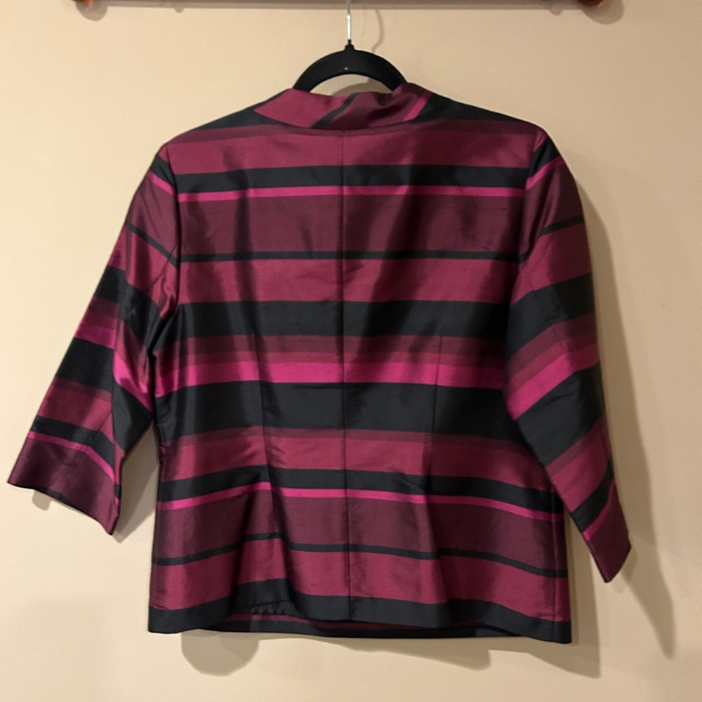 Talbots Burgundy and Black Striped Silk Blouse 8P - Picture 2 of 4